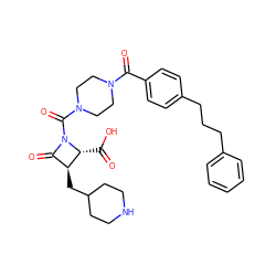 O=C(O)[C@@H]1[C@@H](CC2CCNCC2)C(=O)N1C(=O)N1CCN(C(=O)c2ccc(CCCc3ccccc3)cc2)CC1 ZINC000026291975