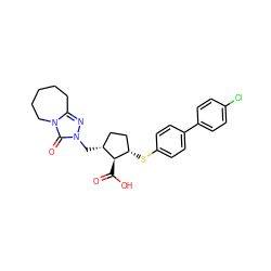 O=C(O)[C@@H]1[C@@H](Sc2ccc(-c3ccc(Cl)cc3)cc2)CC[C@H]1Cn1nc2n(c1=O)CCCCC2 ZINC000013525919