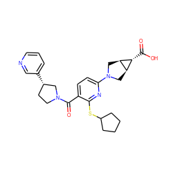 O=C(O)[C@@H]1[C@H]2CN(c3ccc(C(=O)N4CC[C@H](c5cccnc5)C4)c(SC4CCCC4)n3)C[C@H]21 ZINC000117752769