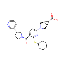 O=C(O)[C@@H]1[C@H]2CN(c3ccc(C(=O)N4CC[C@H](c5cccnc5)C4)c(SC4CCCCC4)n3)C[C@H]21 ZINC000142632937