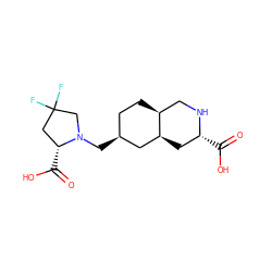 O=C(O)[C@@H]1C[C@H]2C[C@@H](CN3CC(F)(F)C[C@H]3C(=O)O)CC[C@H]2CN1 ZINC000003989289