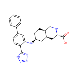 O=C(O)[C@@H]1C[C@H]2C[C@@H](Nc3cc(-c4ccccc4)ccc3-c3nnn[nH]3)CC[C@H]2CN1 ZINC000103279935