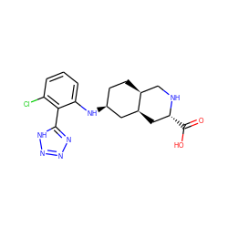 O=C(O)[C@@H]1C[C@H]2C[C@@H](Nc3cccc(Cl)c3-c3nnn[nH]3)CC[C@H]2CN1 ZINC000103279918