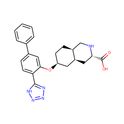 O=C(O)[C@@H]1C[C@H]2C[C@@H](Oc3cc(-c4ccccc4)ccc3-c3nnn[nH]3)CC[C@H]2CN1 ZINC000103279930