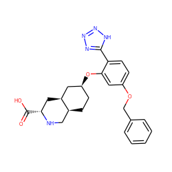 O=C(O)[C@@H]1C[C@H]2C[C@@H](Oc3cc(OCc4ccccc4)ccc3-c3nnn[nH]3)CC[C@H]2CN1 ZINC000103278023