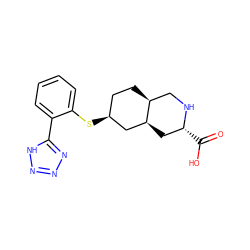 O=C(O)[C@@H]1C[C@H]2C[C@@H](Sc3ccccc3-c3nnn[nH]3)CC[C@H]2CN1 ZINC000103271992