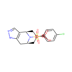 O=C(O)[C@@H]1C[C@H]2Cc3[nH]ncc3[C@@H](C1)N2S(=O)(=O)c1ccc(Cl)cc1 ZINC000058608861