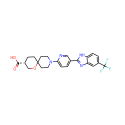 O=C(O)[C@@H]1CCC2(CCN(c3ccc(-c4nc5cc(C(F)(F)F)ccc5[nH]4)cn3)CC2)OC1 ZINC000169195731