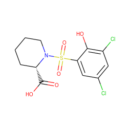 O=C(O)[C@@H]1CCCCN1S(=O)(=O)c1cc(Cl)cc(Cl)c1O ZINC000013687303