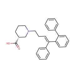 O=C(O)[C@@H]1CCCN(CC/C=C(\c2ccccc2)c2ccccc2-c2ccccc2)C1 ZINC000066252447