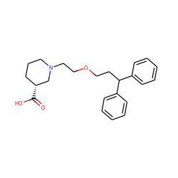 O=C(O)[C@@H]1CCCN(CCOCCC(c2ccccc2)c2ccccc2)C1 ZINC000003796852