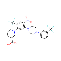 O=C(O)[C@@H]1CCCN(c2cc(N3CCN(c4cccc(C(F)(F)F)c4)CC3)c([N+](=O)[O-])cc2C(F)(F)F)C1 ZINC000027879705