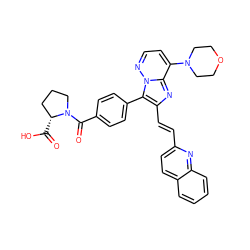 O=C(O)[C@@H]1CCCN1C(=O)c1ccc(-c2c(/C=C/c3ccc4ccccc4n3)nc3c(N4CCOCC4)ccnn23)cc1 ZINC001772640098