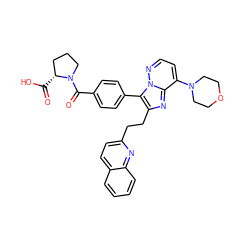 O=C(O)[C@@H]1CCCN1C(=O)c1ccc(-c2c(CCc3ccc4ccccc4n3)nc3c(N4CCOCC4)ccnn23)cc1 ZINC001772642581