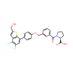 O=C(O)[C@@H]1CCCN1C(=O)c1cccc(COc2ccc(-c3cc(F)c(F)c4cc(CO)sc34)cc2)c1 ZINC000221672755