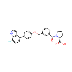 O=C(O)[C@@H]1CCCN1C(=O)c1cccc(COc2ccc(-c3ccc(F)c4[nH]ccc34)cc2)c1 ZINC000221672689