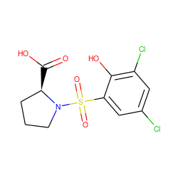 O=C(O)[C@@H]1CCCN1S(=O)(=O)c1cc(Cl)cc(Cl)c1O ZINC000013687274