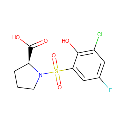 O=C(O)[C@@H]1CCCN1S(=O)(=O)c1cc(F)cc(Cl)c1O ZINC000013687279