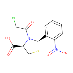 O=C(O)[C@@H]1CS[C@H](c2ccccc2[N+](=O)[O-])N1C(=O)CCl ZINC000071317654