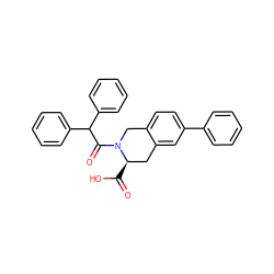 O=C(O)[C@@H]1Cc2cc(-c3ccccc3)ccc2CN1C(=O)C(c1ccccc1)c1ccccc1 ZINC000003796589