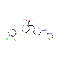 O=C(O)[C@]1(Cc2cccc(Nc3nccs3)n2)CC[C@@H]([S@+]([O-])c2cccc(Cl)c2Cl)CC1 ZINC001772578785