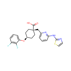 O=C(O)[C@]1(Cc2cccc(Nc3nccs3)n2)CC[C@@H](Oc2cccc(F)c2F)CC1 ZINC001772599222