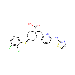 O=C(O)[C@]1(Cc2cccc(Nc3nccs3)n2)CC[C@@H](Sc2cccc(Cl)c2Cl)CC1 ZINC001772598383