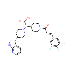 O=C(O)[C@H](C1CCN(C(=O)/C=C/c2cc(F)c(F)c(F)c2)CC1)N1CCC(c2c[nH]c3ncccc23)CC1 ZINC000045497933