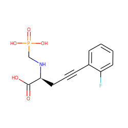 O=C(O)[C@H](CC#Cc1ccccc1F)NCP(=O)(O)O ZINC000013779366