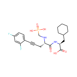 O=C(O)[C@H](CC1CCCCC1)NC(=O)[C@H](CC#Cc1ccc(F)cc1F)NCP(=O)(O)O ZINC000013779374