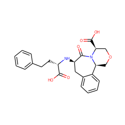 O=C(O)[C@H](CCc1ccccc1)N[C@@H]1Cc2ccccc2[C@@H]2COC[C@H](C(=O)O)N2C1=O ZINC000027655054