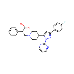 O=C(O)[C@H](CN1CCC(c2cc(-c3ccc(F)cc3)nn2-c2ncccn2)CC1)c1ccccc1 ZINC000072318221