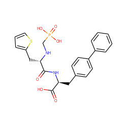 O=C(O)[C@H](Cc1ccc(-c2ccccc2)cc1)NC(=O)[C@H](Cc1cccs1)NCP(=O)(O)O ZINC000026656394