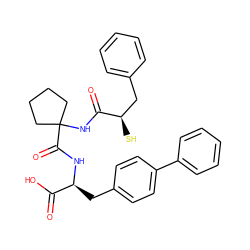 O=C(O)[C@H](Cc1ccc(-c2ccccc2)cc1)NC(=O)C1(NC(=O)[C@H](S)Cc2ccccc2)CCCC1 ZINC000098082289