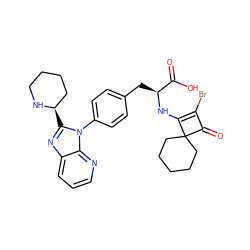 O=C(O)[C@H](Cc1ccc(-n2c([C@@H]3CCCCN3)nc3cccnc32)cc1)NC1=C(Br)C(=O)C12CCCCC2 ZINC000100077505