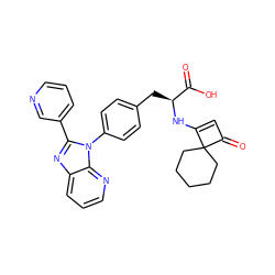 O=C(O)[C@H](Cc1ccc(-n2c(-c3cccnc3)nc3cccnc32)cc1)NC1=CC(=O)C12CCCCC2 ZINC000100077669