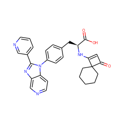 O=C(O)[C@H](Cc1ccc(-n2c(-c3cccnc3)nc3cnccc32)cc1)NC1=CC(=O)C12CCCCC2 ZINC000100077639