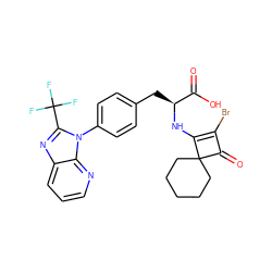 O=C(O)[C@H](Cc1ccc(-n2c(C(F)(F)F)nc3cccnc32)cc1)NC1=C(Br)C(=O)C12CCCCC2 ZINC000100077374