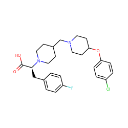 O=C(O)[C@H](Cc1ccc(F)cc1)N1CCC(CN2CCC(Oc3ccc(Cl)cc3)CC2)CC1 ZINC000095576194