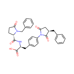 O=C(O)[C@H](Cc1ccc(N2C(=O)C[C@@H](Cc3ccccc3)C2=O)cc1)NC(=O)[C@@H]1CCC(=O)N1Cc1ccccc1 ZINC000027315743