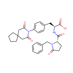 O=C(O)[C@H](Cc1ccc(N2C(=O)CC3(CCCC3)CC2=O)cc1)NC(=O)[C@@H]1CCC(=O)N1Cc1ccccc1 ZINC000027324266