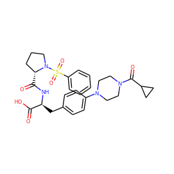 O=C(O)[C@H](Cc1ccc(N2CCN(C(=O)C3CC3)CC2)cc1)NC(=O)[C@@H]1CCCN1S(=O)(=O)c1ccccc1 ZINC000028978724