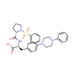 O=C(O)[C@H](Cc1ccc(N2CCN(c3ccccc3)CC2)cc1)NC(=O)[C@@H]1CCCN1S(=O)(=O)c1ccccc1 ZINC000028978676