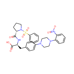 O=C(O)[C@H](Cc1ccc(N2CCN(c3ccccc3[N+](=O)[O-])CC2)cc1)NC(=O)[C@@H]1CCCN1S(=O)(=O)c1ccccc1 ZINC000028978680