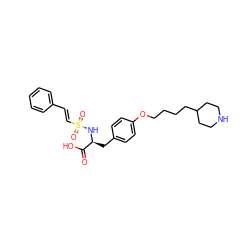 O=C(O)[C@H](Cc1ccc(OCCCCC2CCNCC2)cc1)NS(=O)(=O)/C=C/c1ccccc1 ZINC000013738125