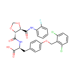 O=C(O)[C@H](Cc1ccc(OCc2c(Cl)cccc2Cl)cc1)NC(=O)[C@@H]1OCO[C@H]1C(=O)Nc1ccccc1F ZINC000058575485