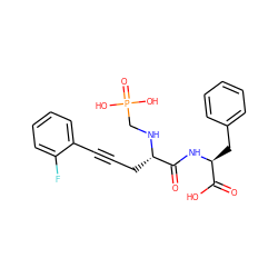 O=C(O)[C@H](Cc1ccccc1)NC(=O)[C@H](CC#Cc1ccccc1F)NCP(=O)(O)O ZINC000013779372