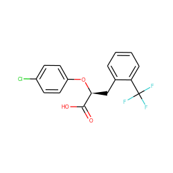 O=C(O)[C@H](Cc1ccccc1C(F)(F)F)Oc1ccc(Cl)cc1 ZINC000040895509