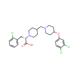 O=C(O)[C@H](Cc1ccccc1Cl)N1CCC(CN2CCC(Oc3ccc(Cl)c(Cl)c3)CC2)CC1 ZINC000095576196