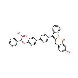 O=C(O)[C@H](Oc1ccc(-c2ccc(-c3c(Cc4ccc(O)cc4O)sc4ccccc34)cc2)cc1)c1ccccc1 ZINC000049775736